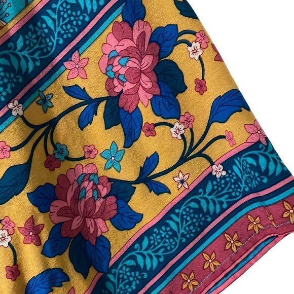 Shein Curve border print aqua, yellow, & pink high waist soft rayon tunic dress - Picture 3 of 9